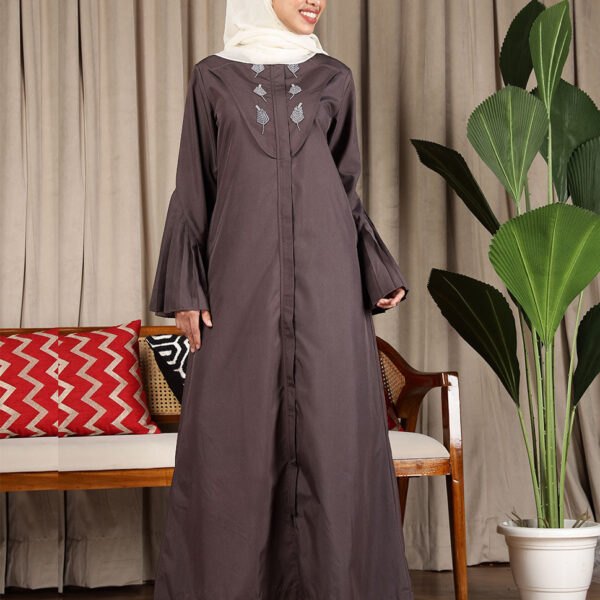 Front view of elegant grandeur flared sleeves abaya – modest abaya design