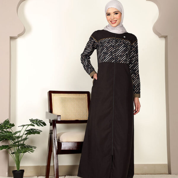 Digital Black Full Front Open Jilbab