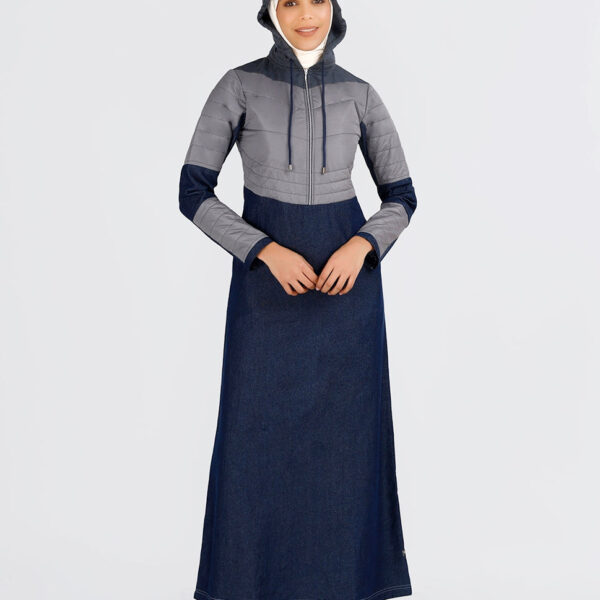 Indigo Blue Premium Denim Hooded Winter Jilbab, urban abaya, jilbab, modest wear, Islamic dress, long dress