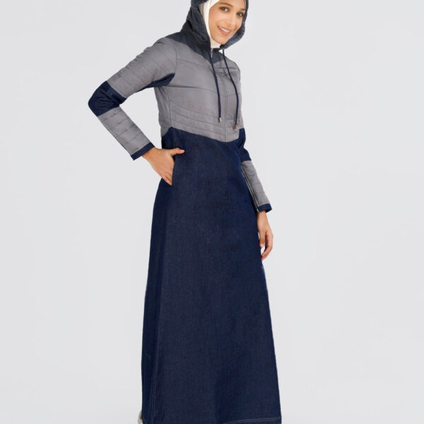 Indigo Blue Premium Denim Hooded Winter Jilbab, urban abaya, jilbab, modest wear, Islamic dress, long dress